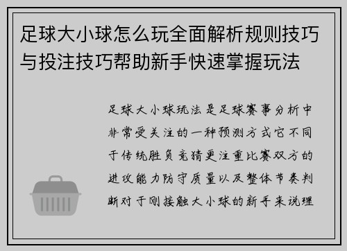 足球大小球怎么玩全面解析规则技巧与投注技巧帮助新手快速掌握玩法